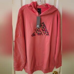 NWT- Adidas Hazy Rose/Pink Hoodie Sweatshirt w/Leopard Pattern Logo - Size Large